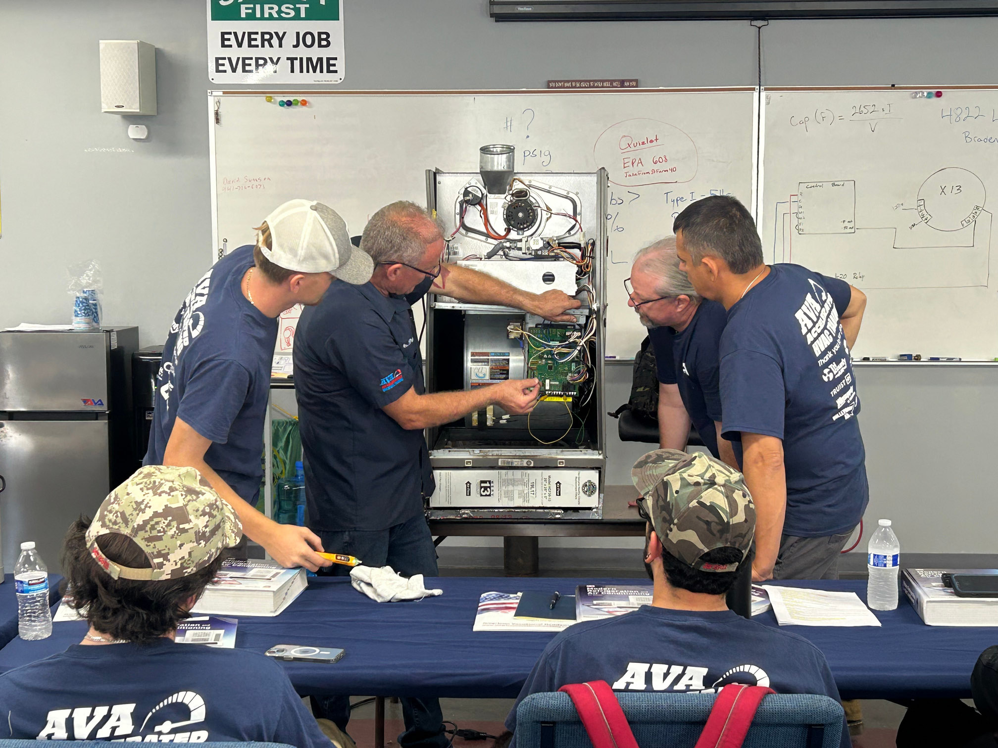 Students training on an HVAC unit